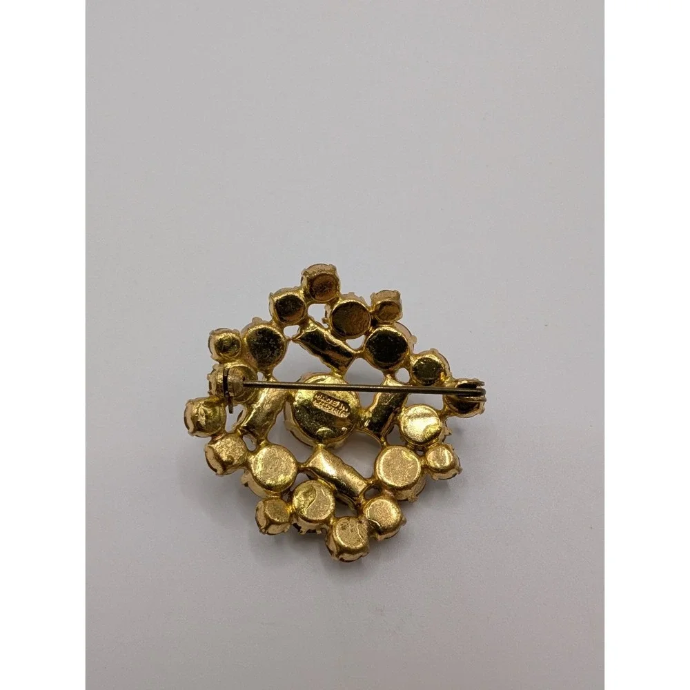 Vintage Made in Austria Rhinestone Brooch Champagne Smoky Gray Gold Tone Pin
